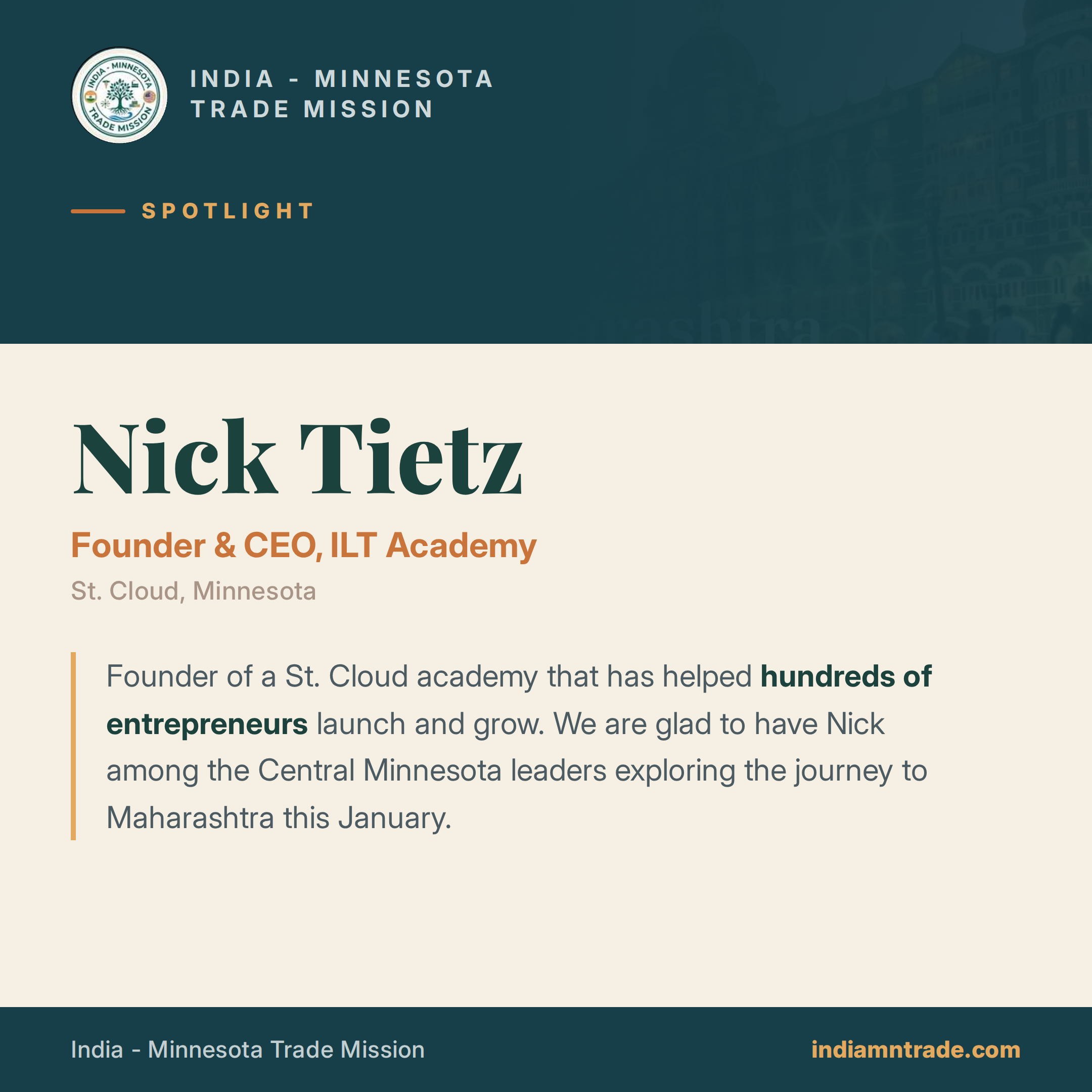 Spotlight: Nick Tietz, Founder and CEO, ILT Academy, St. Cloud, Minnesota.