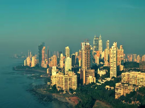 Aerial view of the Mumbai skyline along the Arabian Sea